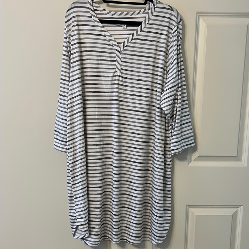 Ellen Tracy Striped Long Sleeve, V Neck Sleep Tunic